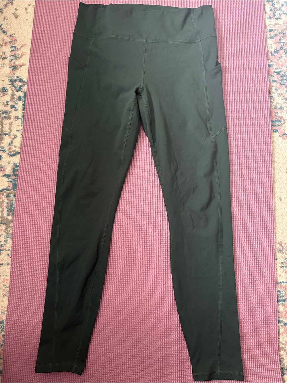 Fabletics Dark Green High-Waist Leggings with Side Pockets